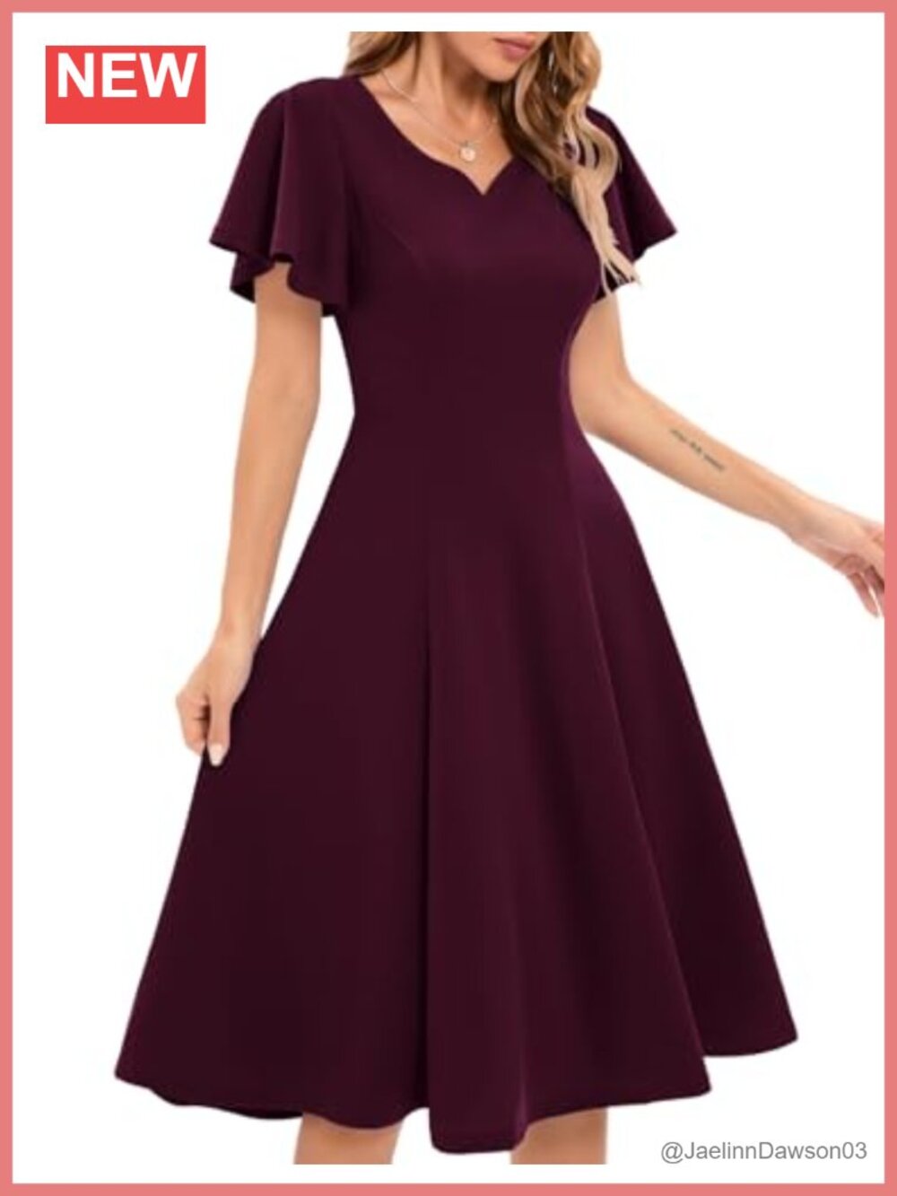 Vintage Fit and Flare Cocktail Dress Short Sleeve Tea Length Formal